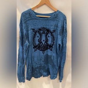 Affliction Blue Men’s Graphic Long Sleeve Shirt XL Y2K
